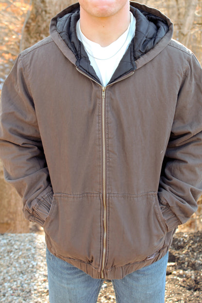 Quilt-Lined Hooded Jacket - Brown