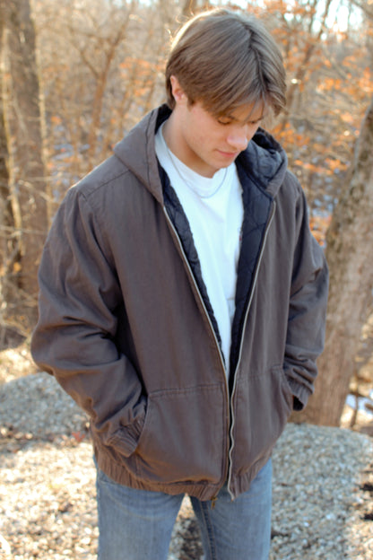 Quilt-Lined Hooded Jacket - Brown